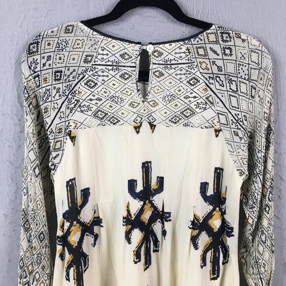 SEA New York Dress Womens 6 Beige Black 100% Silk Gauze Abstract Aztec Southwest - Picture 15 of 16